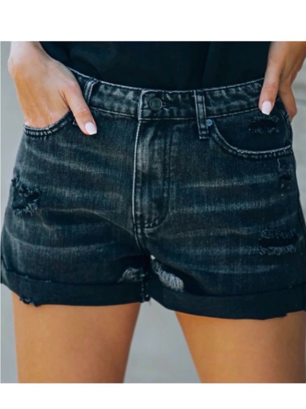 KANCAN Black Ripped Jean Shorts - Picture 2 of 5